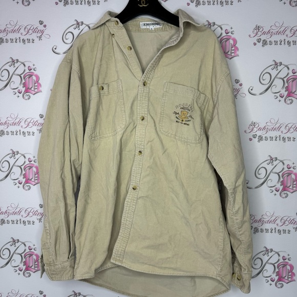 Kingshire shirts button down beige tan fashion structure velour velvet soft - Picture 2 of 7